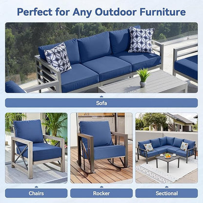 Luxury 6" Outdoor Cushions for Patio Furniture, 24x24x6" Thick Seat Cushion Set of 5, Fade Resistant Couch Chair Replacement Cushions High Density Deep Wicker Chair Cushion w/ Removable Cover, Blue