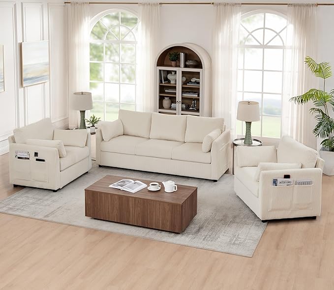 Modern Accent Chair Living Room Chairs in Corduroy Fabric,Reading Chair Sofa Couch for Apartment and Small Spaces.(Beige, Chair)