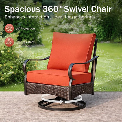 Patio Furniture Set with 32" Fire Pit Table, Patio Conversation Sets 4 Swivel Chairs with Thick Cushion and 50000 BTU Fire Pit Table (5 Pieces,Red