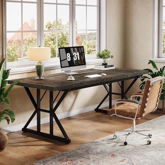 Tribesigns 70.86-Inch Large Executive Desk, Industrial Home Office Computer Desk, Simple Long Writing Study Table Business Furniture (Oak/Black)