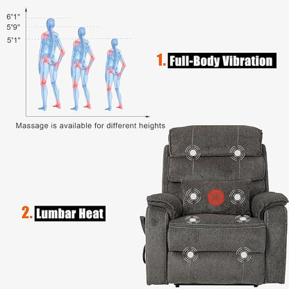 Lift Chair Lay Flat Recliner Heat Massage Dual Motor Infinite Position Power Recliners with Left Side Tray Table-Wireless Charger,Cup Holder (Dark Grey Chenille Fabric)