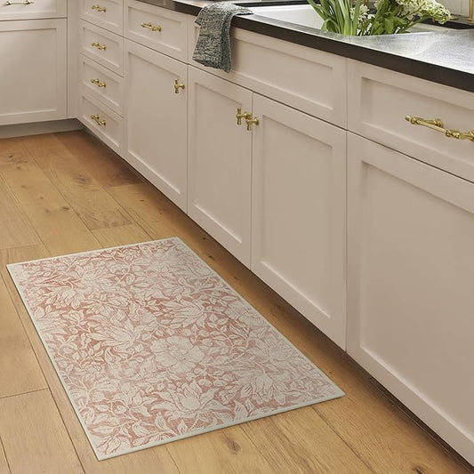 RUGGABLE x Morris & Co Washable Area Rug – Mallow Rust Red 2x3, Stain-Resistant, Non-Slip – Small Machine Washable Rugs for Living Room, Bedroom, Hallway, Entryway & Bathroom–with Standard Pad
