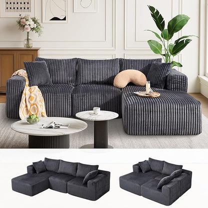 BV 102" Modern Modular Sectional Sofa,Cloud Couch Sectional with Chaise,Comfy Upholstered L-Shape Sofa for Living Room, Deep Seat Boneless Couch, No Assembly Required,Grey