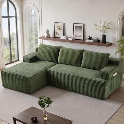 96''Sectional Couches for Living Room,Modern Modular Sectional Sofa,Upholstered Boneless Couch with Pockets,Comfy Cloud Couch with L Shaped Chaise(Green, 96''W Left Facing Chaise)