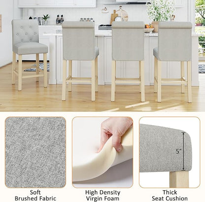 GOTMINSI 24" Bar Stools Set of 2 for Kitchen Island Upholstered Counter Height Bar Stools with Button Tufted Decoration Barstools Home Kitchen Island Wooden Bar Chairs Grey