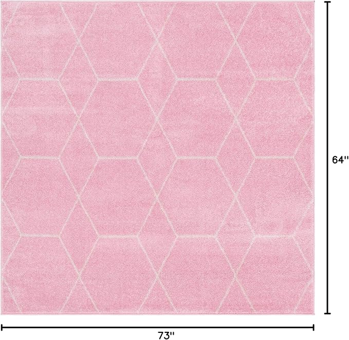 Unique Loom Trellis Frieze Collection Area Rug - Geometric (6' Square, Light Pink/ Ivory)