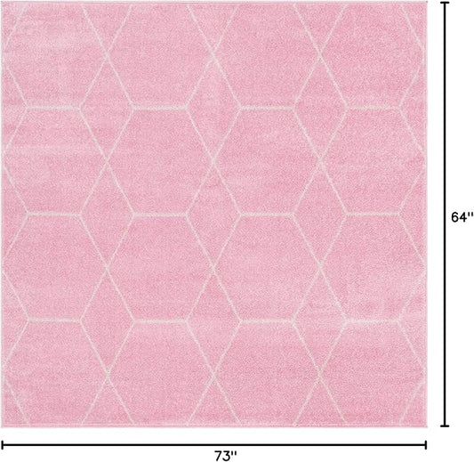 Unique Loom Trellis Frieze Collection Area Rug - Geometric (6' Square, Light Pink/ Ivory)