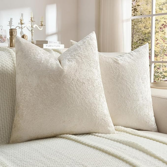 FUTEI Cream Flannel Throw Pillow Covers 24x24 Inch Set of 2,Soft Dimensional Textured European Cushion Cases,Modern Home Decor for Couch Living Room