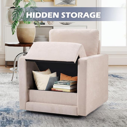 INZOY Swivel Accent Chair Set of 2, Comfy 360° Swivel Chair with Hidden Storage, Upholstered Chenille Square Chair for Living Room Bedroom Small Spaces, Fully Assembled, Beige