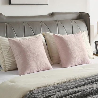 FUTEI Pink Velvet Throw Pillow Covers 26x26 Inch Set of 2,Soft Embossed Leaf-Relief Textured Euro Pillow Shams,Natural Home Decor for Couch Living Room