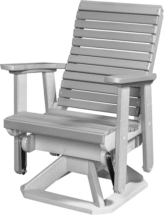 DutchCrafters Modern Horizontal Slat High Back Poly Glider Chair Outdoor Patio Furniture (White & Light Gray)
