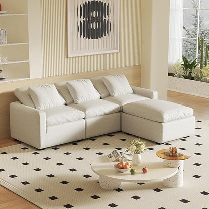 Large Convertible Modular Couches, L - Shape Couch with Optional Ottoman,Down Fill Sectional Sofa for Living Room(Beige)