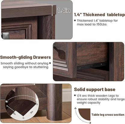 Farmhouse 8 Drawer Dresser for Bedroom, 41" Tall Wood Chest of Drawers, 43.3" Wide Dresser TV Stand, Storage Closet Drawer Organizer for Bedroom, Walnut