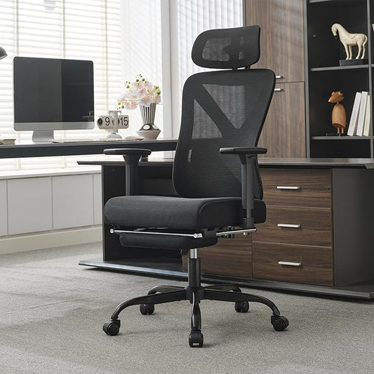 Okeysen High Back Ergonomic Mesh Office Chair, Reclining Computer Desk Chair with Footrest, 2D Adjustable Headrest & 3D Arms, Breathable Back and Lumbar Support for Home Office