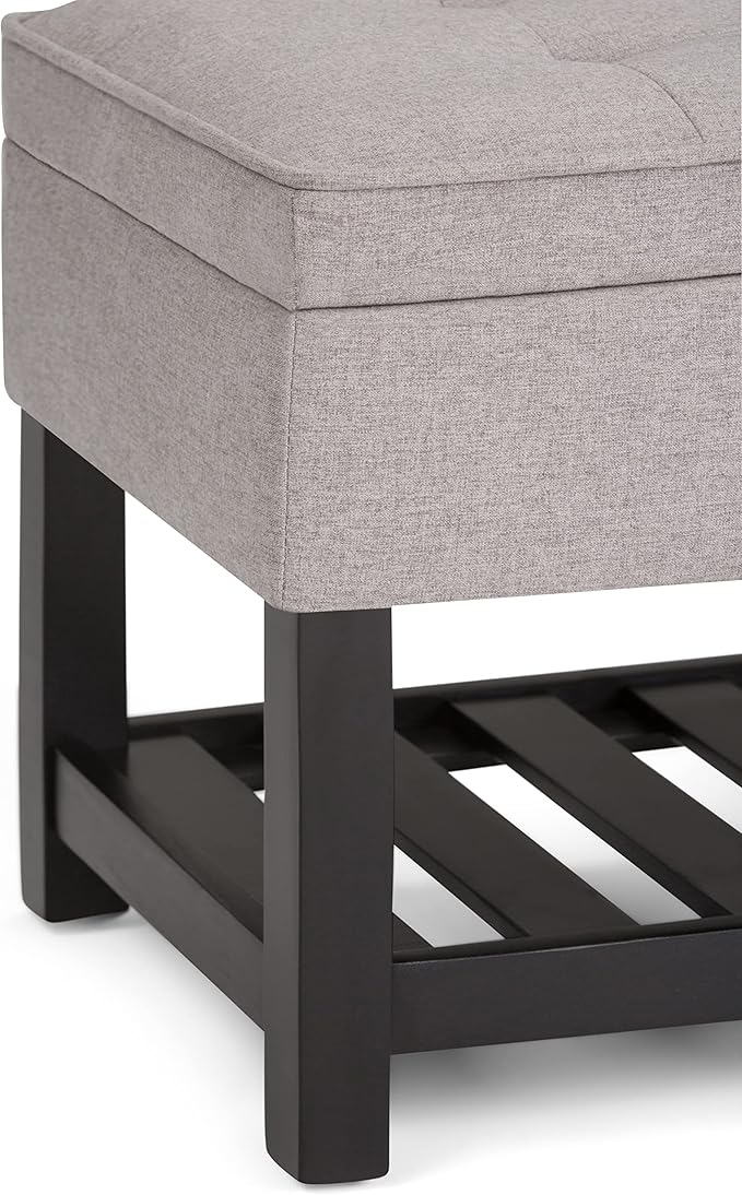 SIMPLIHOME Cosmopolitan 44 inch Wide Transitional Rectangle Storage Ottoman Bench with Open Bottom in Cloud Grey Linen Look Fabric, Assembled for the Living Room and Bedroom