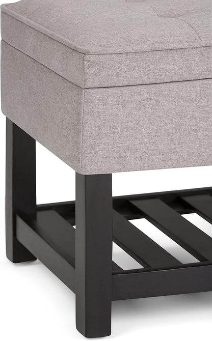 SIMPLIHOME Cosmopolitan 44 inch Wide Transitional Rectangle Storage Ottoman Bench with Open Bottom in Cloud Grey Linen Look Fabric, Assembled for the Living Room and Bedroom