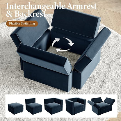 Vesgantti Sectional Couches with Storage Seats, 118" L Shaped Convertible Modular Sectional Sofa, 4 Seat & 1 Ottoman Velvet Storage Chaises Deep Seat Couch for Living Room, Bedroom, Apartment, Blue