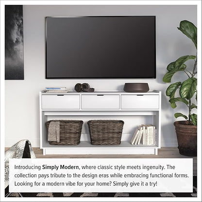 Prepac White Simply Modern Entryway Table, Narrow Console Table with 3 Drawers, Media Console with Storage, 15.75" D x 60.25" W x 32" H