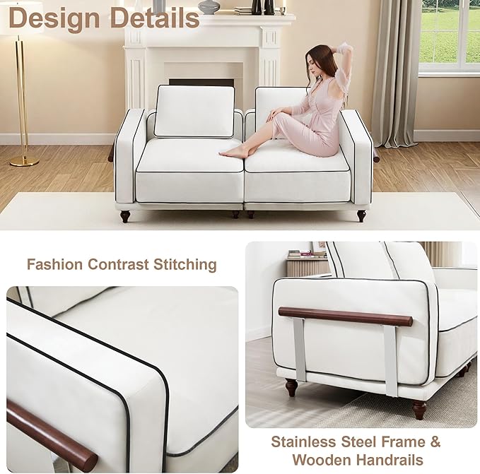 80" Loveseat Sofa Cloud Modular Sectional Couch,Deep Love Seat Couch with Armrests Wooden Legs,2 Seater Comfy Thicked Cushion Upholstered Sofa for Living Room Bedroom,White
