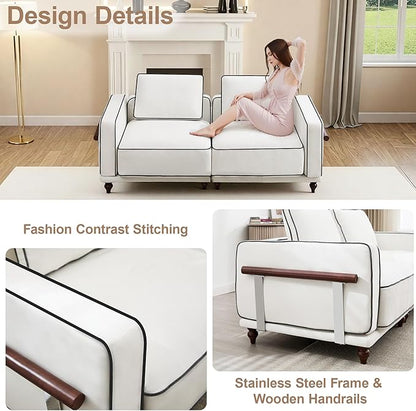80" Loveseat Sofa Cloud Modular Sectional Couch,Deep Love Seat Couch with Armrests Wooden Legs,2 Seater Comfy Thicked Cushion Upholstered Sofa for Living Room Bedroom,White