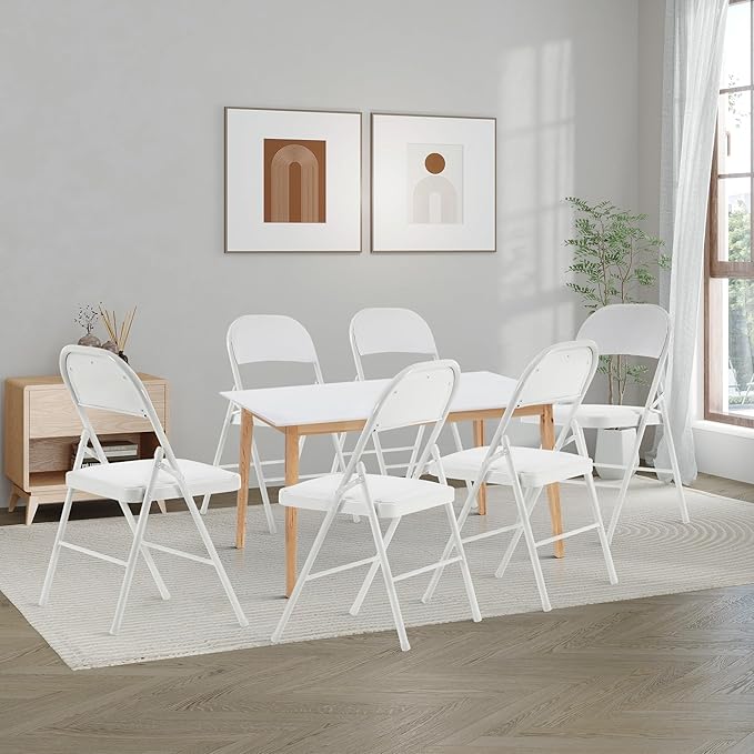 4 Pack White Folding Chairs with Padded Cushion and Back, Portable Heavy Duty Metal Frame Commercial Seat, Foldable Indoor Outdoor Chairs with 330-LBS Capacity for Office Party Events Kitchen Wedding
