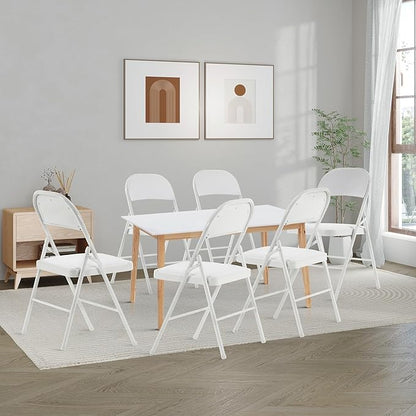 4 Pack White Folding Chairs with Padded Cushion and Back, Portable Heavy Duty Metal Frame Commercial Seat, Foldable Indoor Outdoor Chairs with 330-LBS Capacity for Office Party Events Kitchen Wedding
