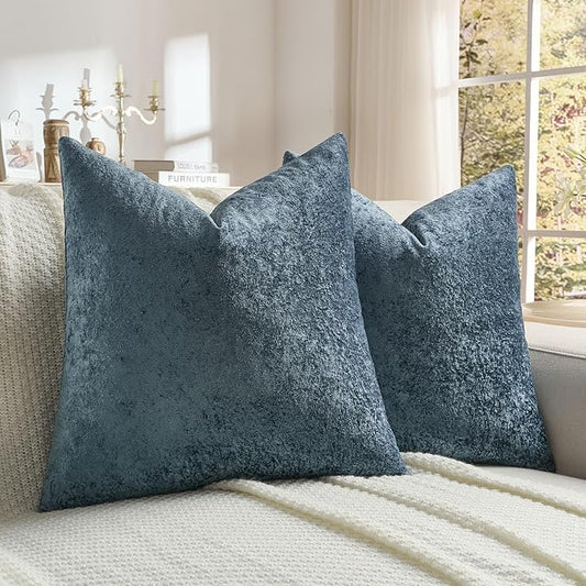FUTEI Navy Flannel Throw Pillow Covers 18x18 Inch Set of 2,Soft Dimensional Textured Cushion Cases,Modern Home Decor for Couch Living Room