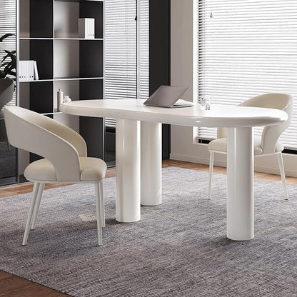 Modern Cream-White Office Desk with Beige Business Chair, Large Computer Table Set, Minimalist and Sturdy Workstation and Workstation, Ideal for Office, Home Office, and Gaming (Desk with One Chair)