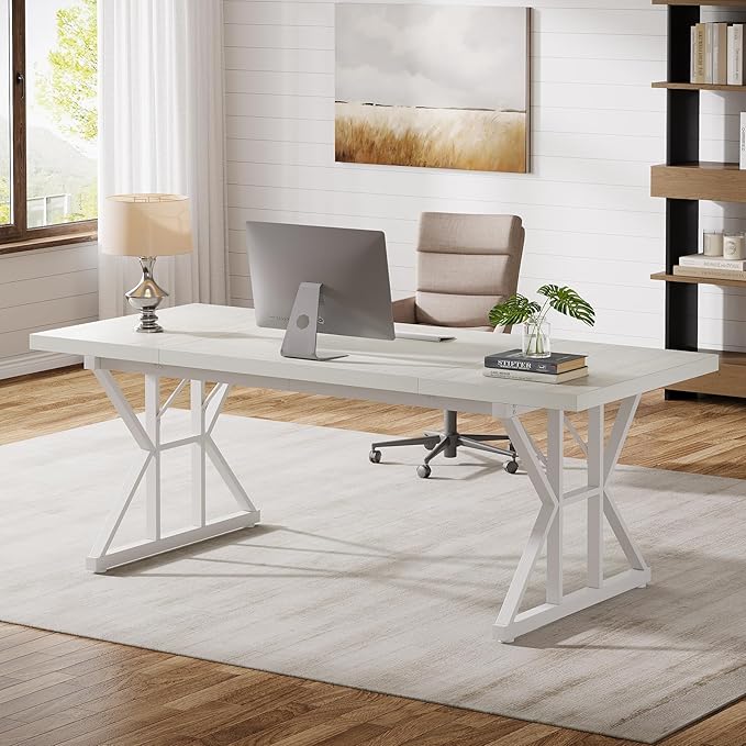 Tribesigns 70.86-Inch Large Executive Desk, Industrial Home Office Computer Desk, Simple Long Writing Study Table Business Furniture (White)