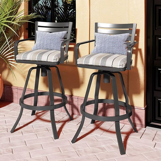 Pellebant Outdoor Swivel Barstools Set of 6, Aluminum 29.5" Bar Height Stool Chairs with Back & Footrest,Rust-Proof Tall Patio Bar Stools for Deck Lawn Garden,Milano Char