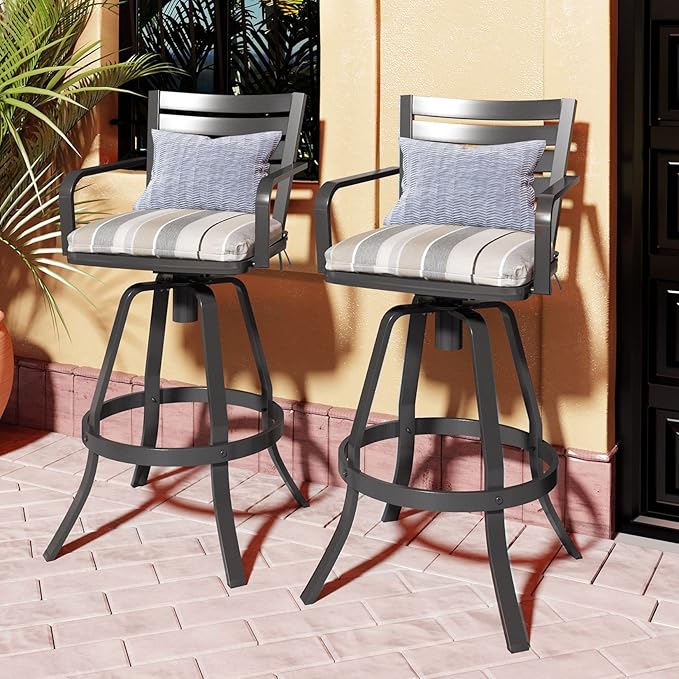 Pellebant 29.5" Outdoor Bar Stools Set of 8, Aluminum Swivel Patio Bar Height Stools with Footrest & Backrest,Rust-Proof Patio Stool Chairs for Deck Lawn Garden,GardenMilano Char