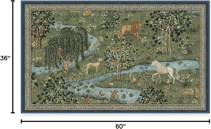 RUGGABLE x Morris & Co Washable Area Rug – Owl & Willow Green 3x5, Stain-Resistant, Non-Slip – Small Machine Washable Rugs for Living Room, Bedroom, Hallway, Entryway & Office–with Cushioned Pad