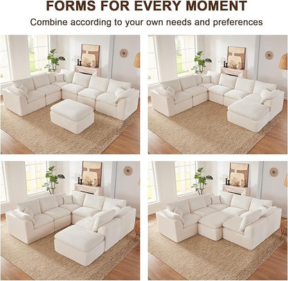 143" Cloud Sectional Couch, Boneless couches for Living Room, 7 Seater Large Modular Sectional Sofa with Deep Seat, Comfy Soft Cushions, No Assembly, Beige