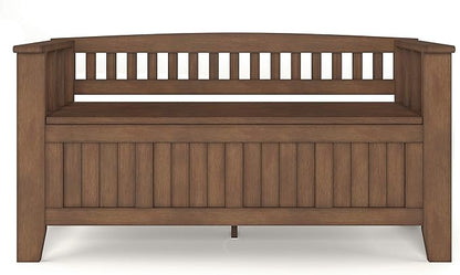 SIMPLIHOME Acadian SOLID WOOD 48 Inch Wide Transitional Entryway Storage Bench in Rustic Natural Aged Brown, For the Living Room, Entryway and Family Room