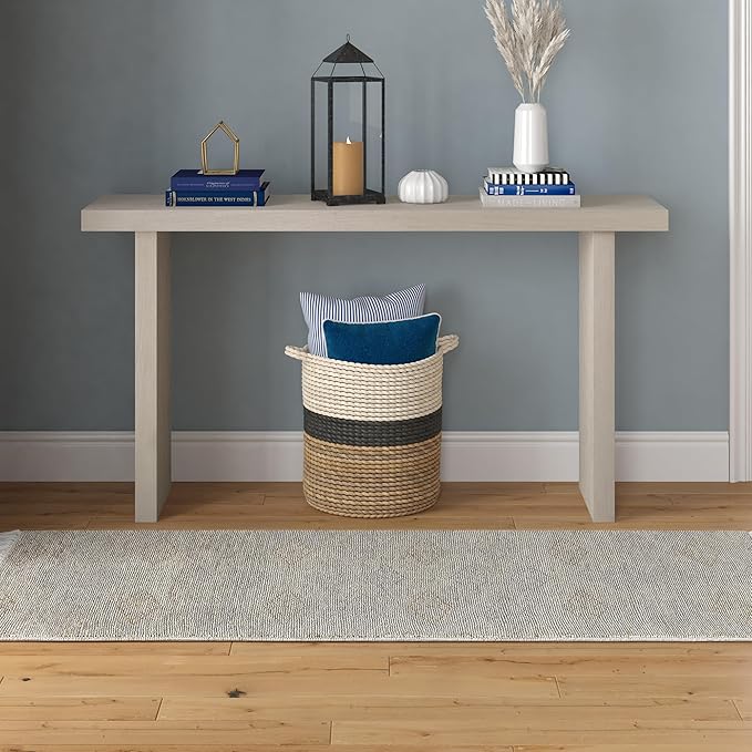 Henn&Hart 55'' Wooden Rectangular Fluted Console Table Entryway Table, Sofa Table for Entryway, Living Room, Couch, Hallway, or Office, Alder White