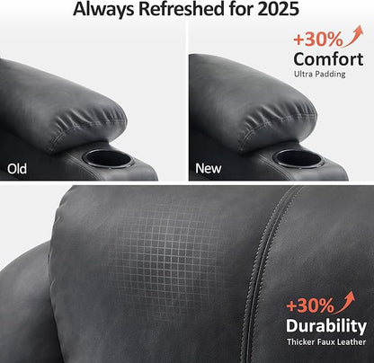 MCombo Large Power Lift Recliner Chair for Elderly, Lift Chair with Heat and Massage for Tall People, Extended Footrest, USB & Type C Ports, Cup Holders, Faux Leather 7516 (Large, Grey)