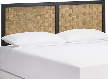 SAFAVIEH Home Collection Halvor Rattan Queen Size Headboard Black Frame & Natural Brown