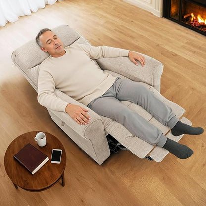 MCombo Dual Motor Power Lift Recliner Chair with Massage and Heat for Elderly, USB Ports, Lay Flat, Fabric 7666 (Beige)