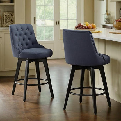 Watson & Whitely Counter Height Bar Stools, Performance Fabric Upholstered Modern Swivel Barstool with Back, Solid Wood Legs, 26" H Seat, Insignia Blue