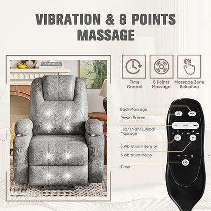 Flamaker Power Lift Recliner Chair Electric Lift Recliner for Elderly Power Lift Recliner Chair with Cup Holders Side Pockets for Living Room (Leathaire, Light Gray)