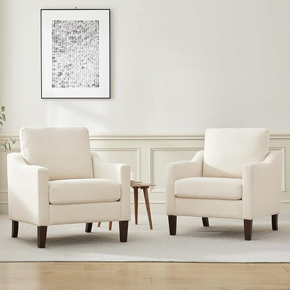 VKNOW Mid Century Modern Accent Chairs Set of 2, Upholstered Living Room Chairs Armchair for Bedroom, Comfy Reading Accent Chairs with Wood Legs for Living Room, Beige
