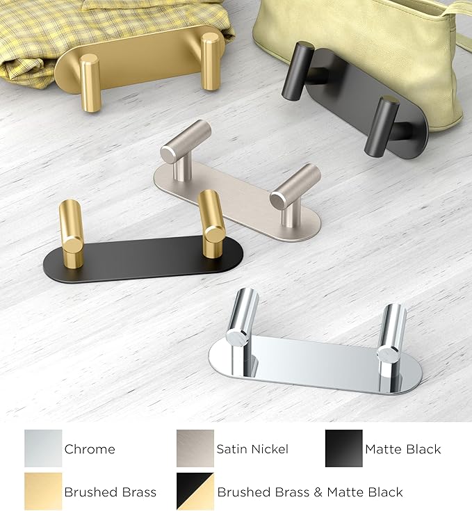Gatco 1295 Modern Decor Wall Hook. Coat Hat Towel Robe Hook. For Entryway, Living, Kitchen, Bedroom. 2-hook. Satin Nickel on Premium Brass.