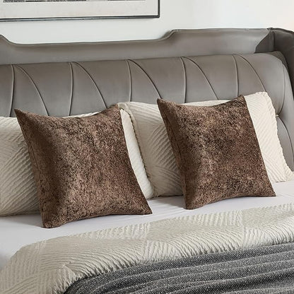 FUTEI Dark Coffee Flannel Throw Pillow Covers 20x20 Inch Set of 2,Soft Dimensional Textured Cushion Cases,Modern Home Decor for Couch Living Room