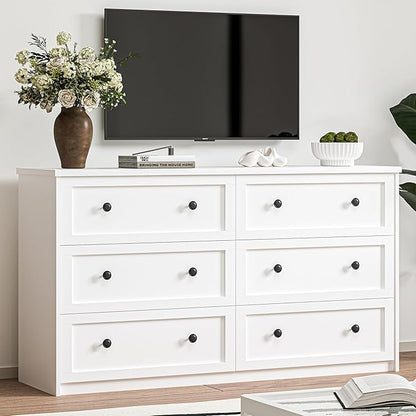 CHUWELL White Dresser for Bedroom, 55.1" Wide Dressers & Chests of Drawers with Large Capacity Storage, 6 Drawer Dresser for Bedroom