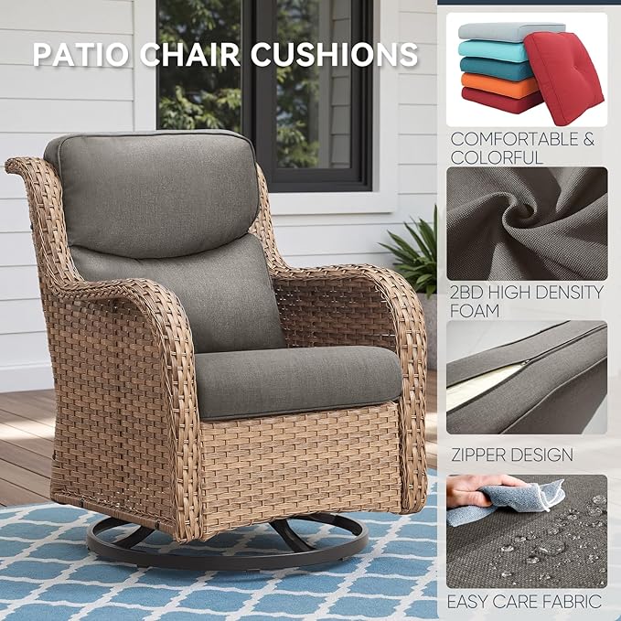 Patio Chair Cushions 5 Packs - Outside 22x24 High Back Water-Resistant Cushion with Zipper Cover for Outdoor Glider Rocking Chairs Loveseat 3-seat Couch Sofa – Grey/Crescent