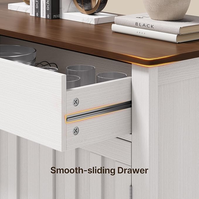 Gizoon 55" Buffet Cabinet with Storage, Sideboard Buffet with Drawers and Doors, Kitchen Storage Cabinet, Kitchen Pantry Adjustable Shelf, Metal Handle, Anti-Dumping, R Angle, Retro