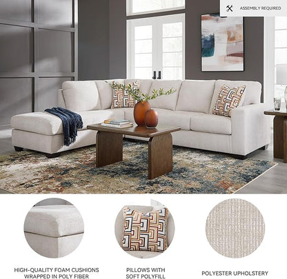 Signature Design by Ashley Aviemore Casual L-Shaped 2-Piece Sectional with Chaise and Loose Seat Cushions, Accent Pillows Included, 110" Wide, Light Gray