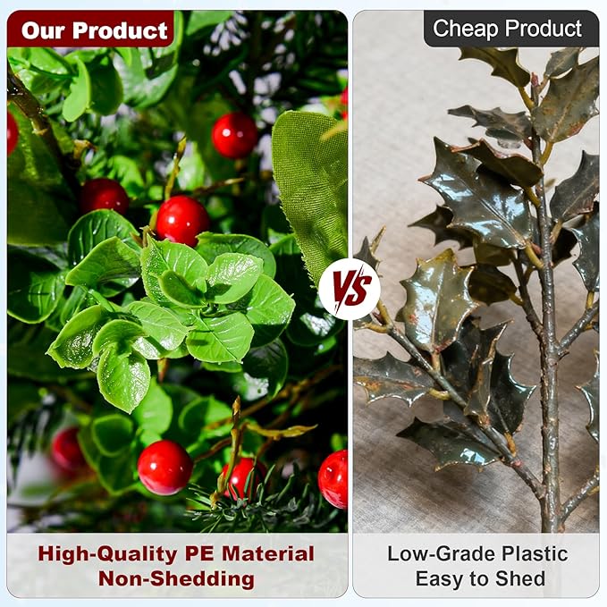 2PCS Artificial Pine Branches with Red Berry Pine Cones Artificial Needles Branches Greenery Stems Fake Greenery Floral Arrangements