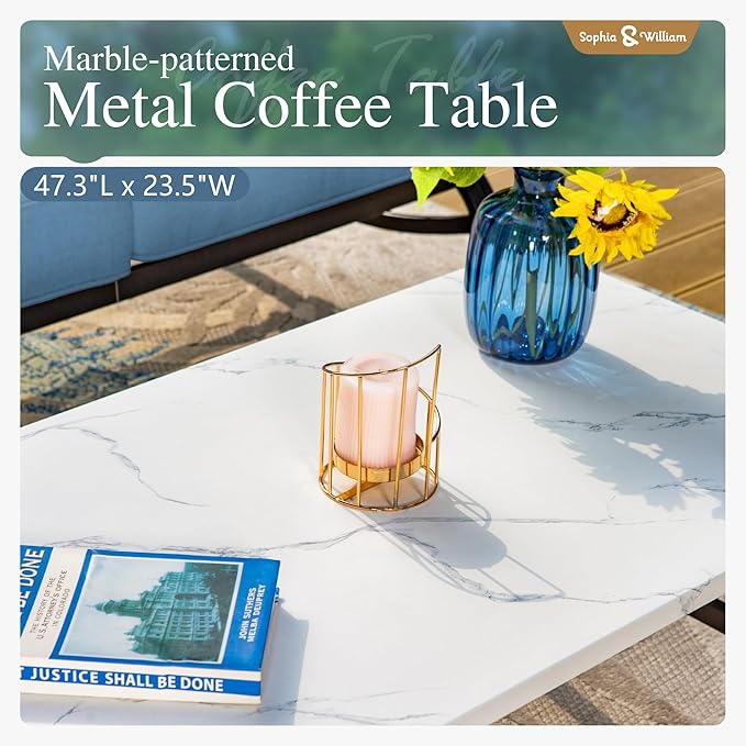 Sophia & William Patio Furniture Sets 5 Seats Outdoor Metal Conversation Sets 4 Pcs with 2 x Cushioned Swivel Sofa Chairs,1 x 3-Seat Sofa, 1x Marbling Metal Coffee Table Lawn Backyard Poolside Navy