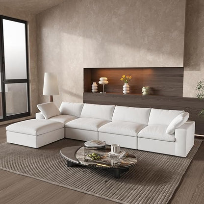 Cloud Couch Modular Sectional Sofa with Storage Ottoman,160.6" L Shaped Couch for Living Room,Down Filled 5 Seater White Convertible Sectional Sofas,Covers Washable&Replaceable